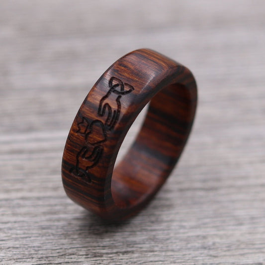 Desert Ironwood Wood Ring - Classic Hands Claddagh Design