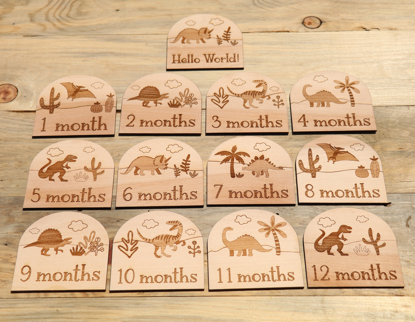 Dinosaurs - Baby's Monthly Wood Milestone Markers