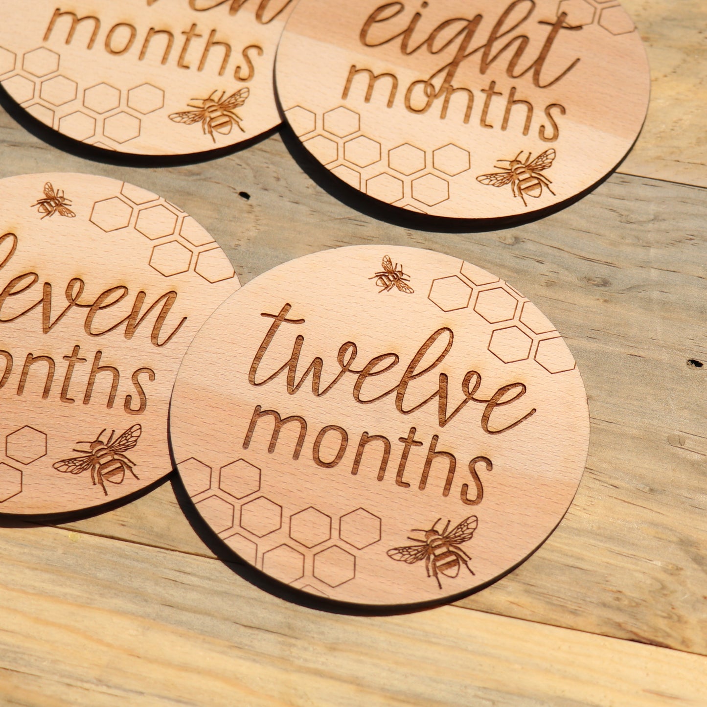 Bees & Honeycomb - Baby's Monthly Wood Milestone Markers