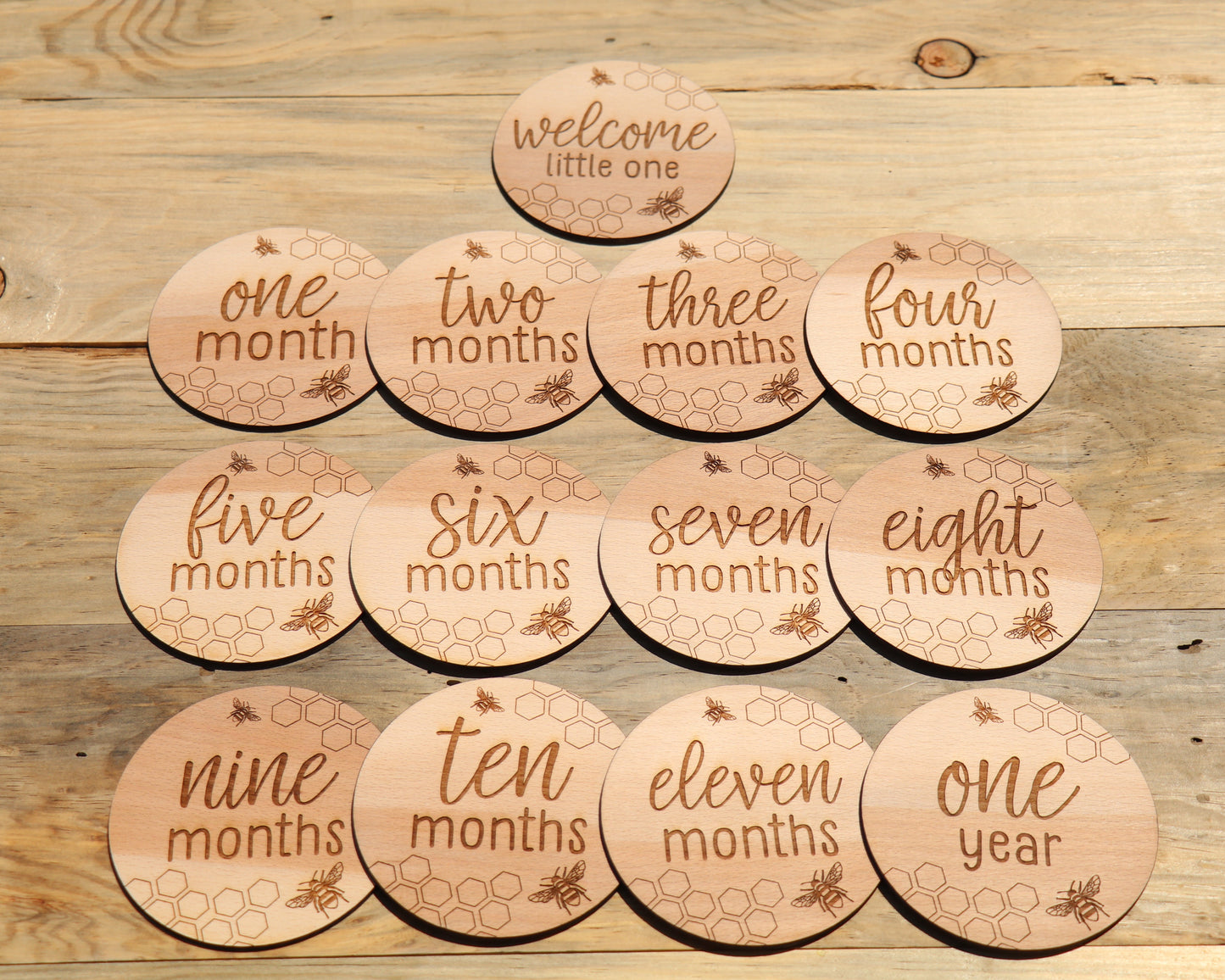Bees & Honeycomb - Baby's Monthly Wood Milestone Markers