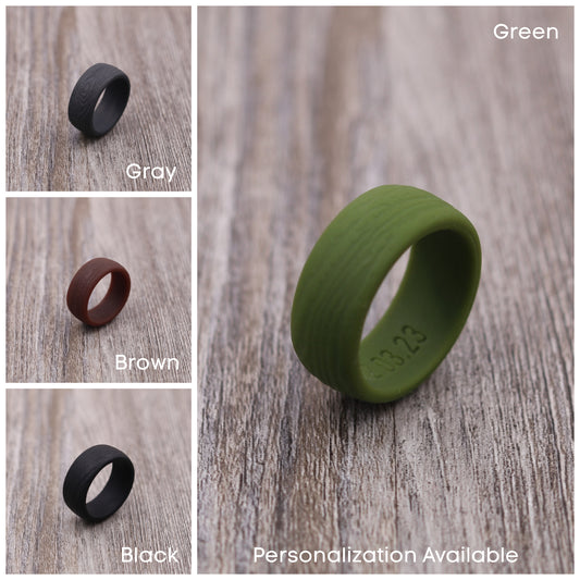 8.7MM Tree Bark Textured Silicone Ring - PERSONALIZED