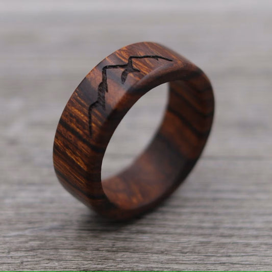 Desert Ironwood Wood Ring - Mountains Outline