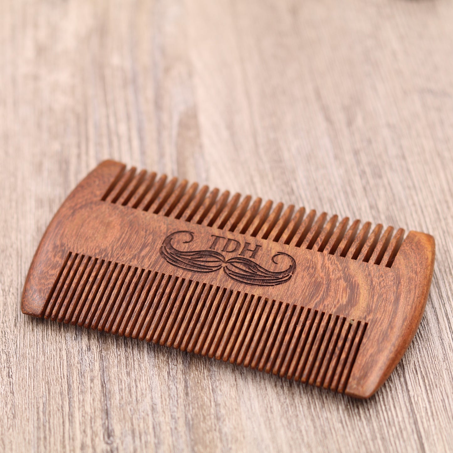 Mustache & Initials - Personalized Wood Comb