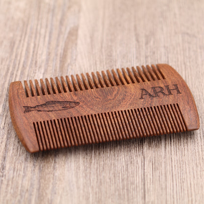 Fish and Initials - Personalized Wood Comb