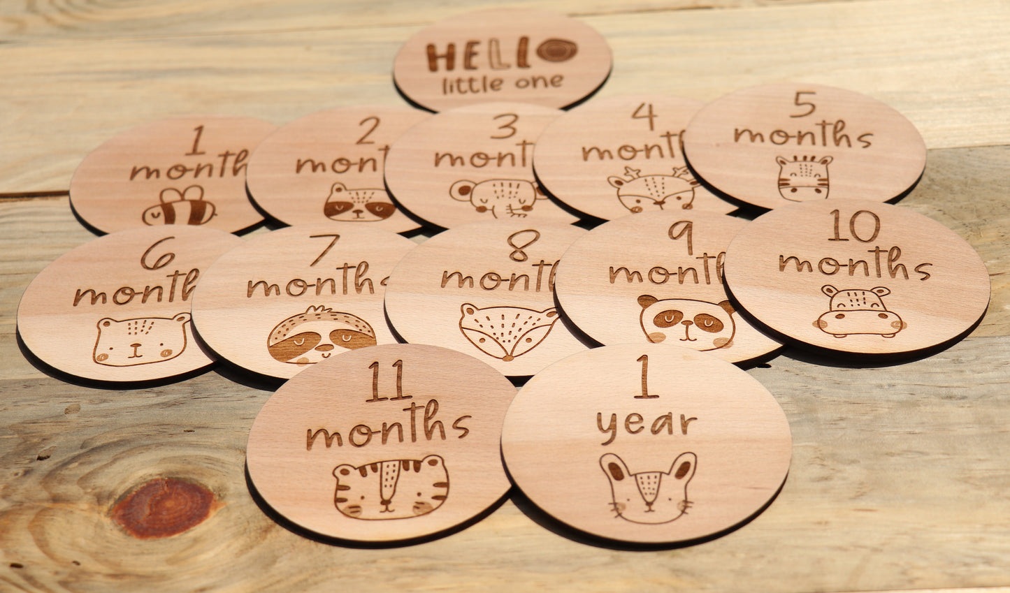 Cute Animals - Baby's Monthly Wood Milestone Markers
