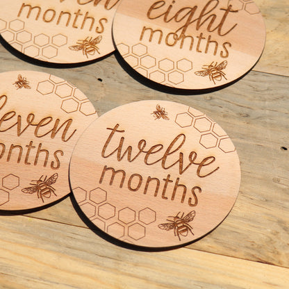 Bees & Honeycomb - Baby's Monthly Wood Milestone Markers