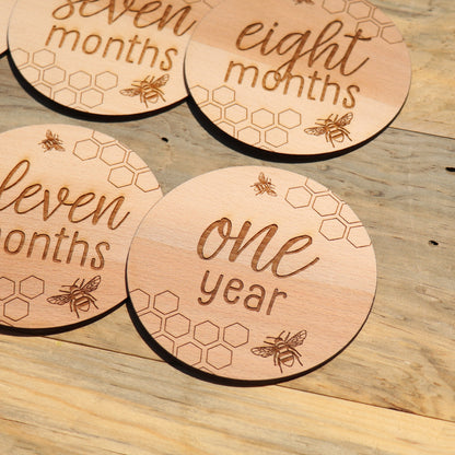 Bees & Honeycomb - Baby's Monthly Wood Milestone Markers