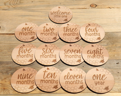 Bees & Honeycomb - Baby's Monthly Wood Milestone Markers