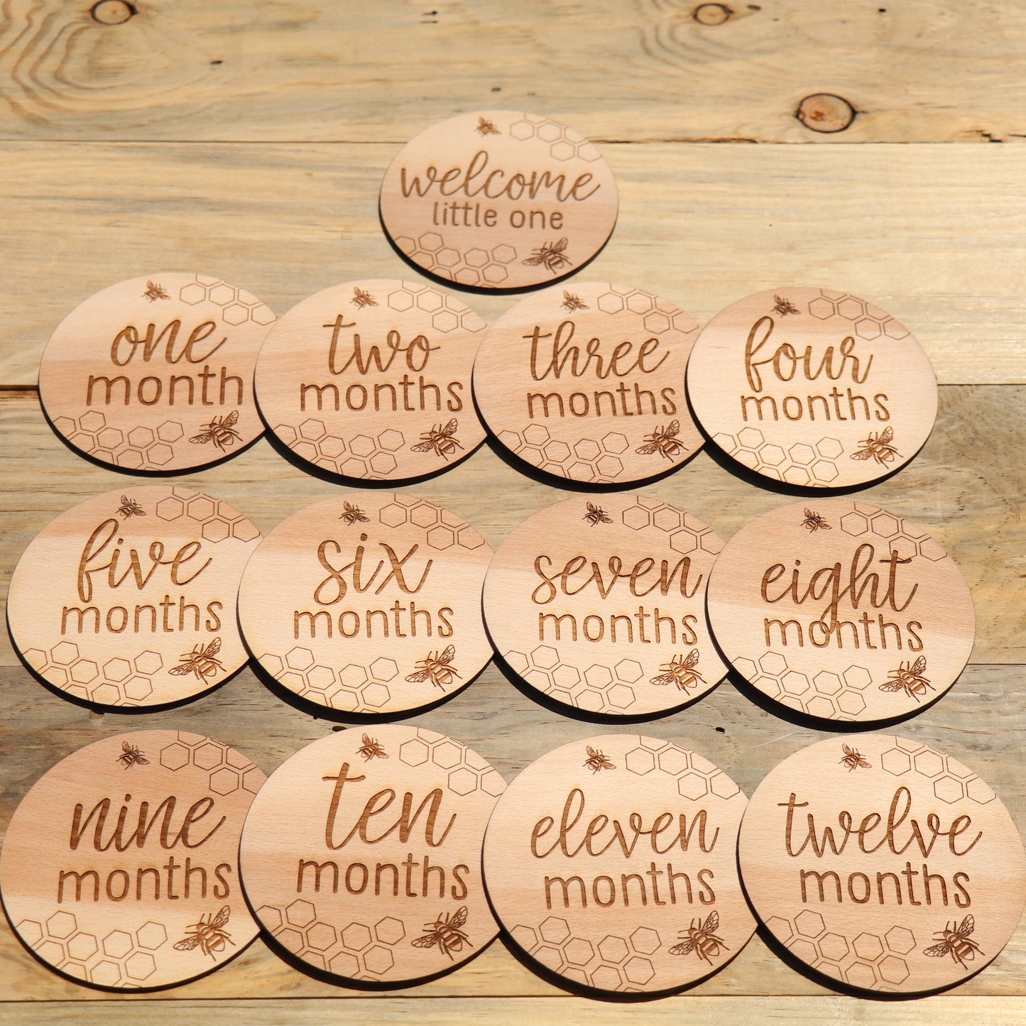 Bees & Honeycomb - Baby's Monthly Wood Milestone Markers