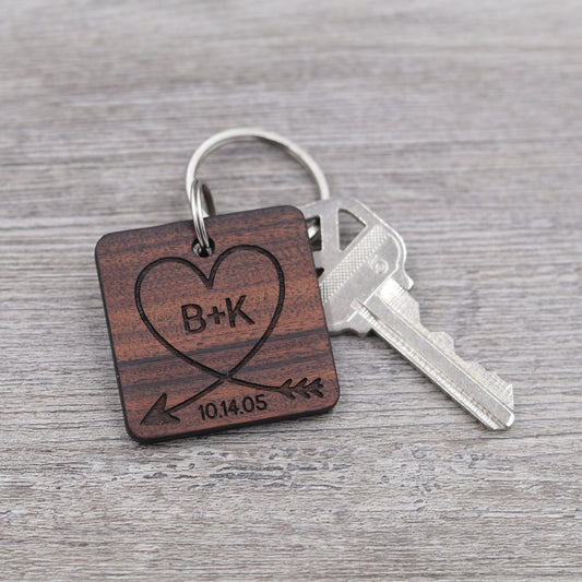 Heart with Arrow & Initials Keychain