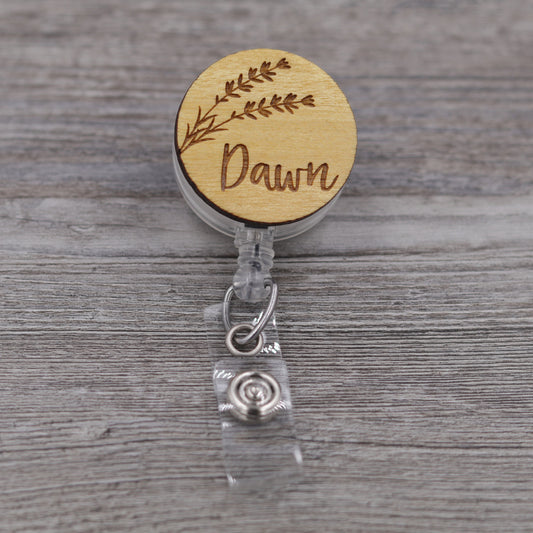 Lavender Sprig Badge Reel with Name