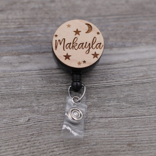 Moon and Stars Badge Reel with Name