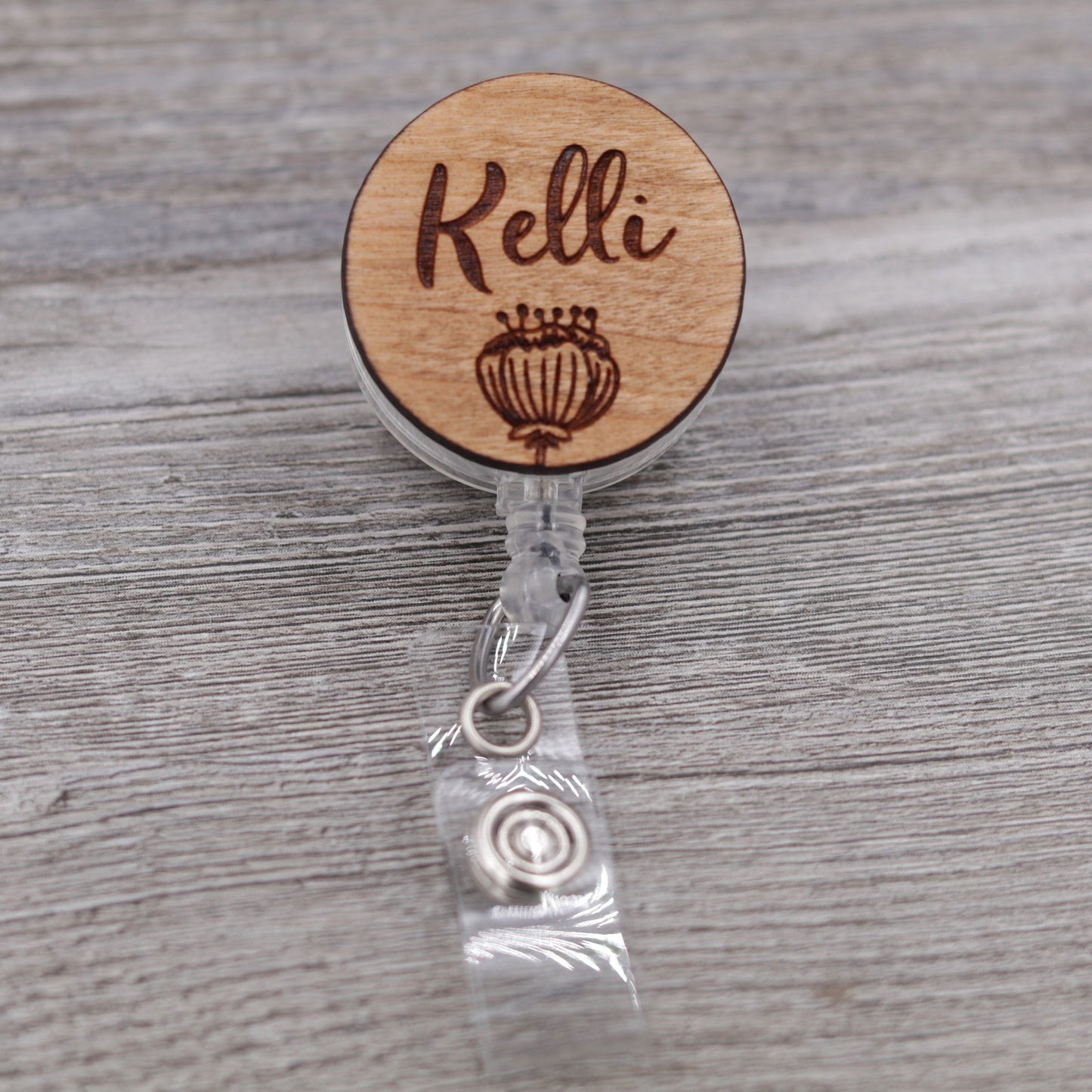 Poppy Badge Reel with Name