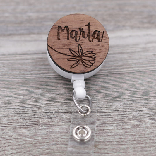 Clover Flower Badge Reel with Name