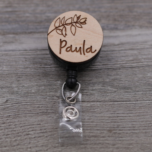 Eucalyptus Leaves Badge Reel with Name