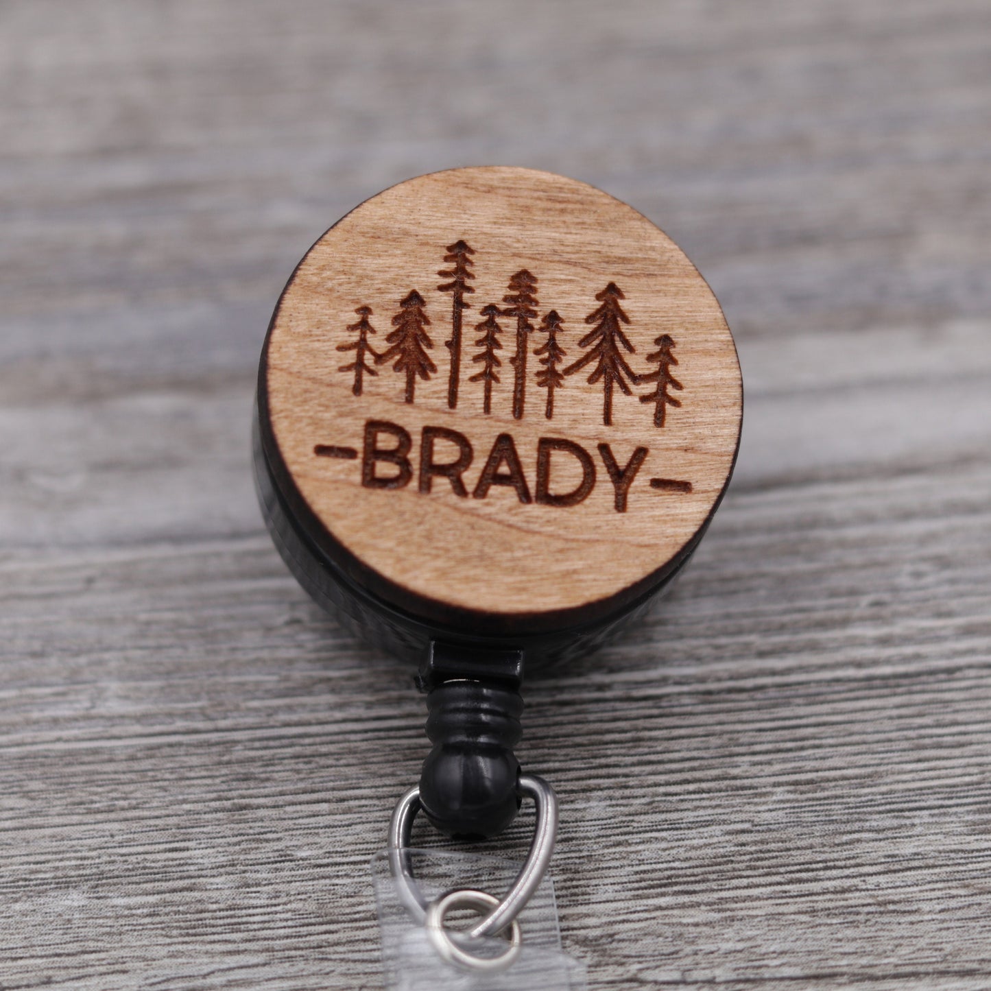 Pine Trees Badge Reel with Name