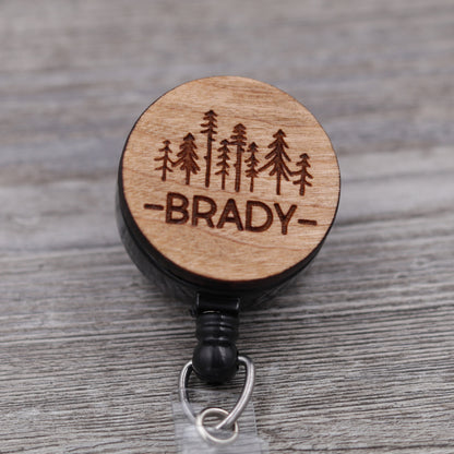 Pine Trees Badge Reel with Name