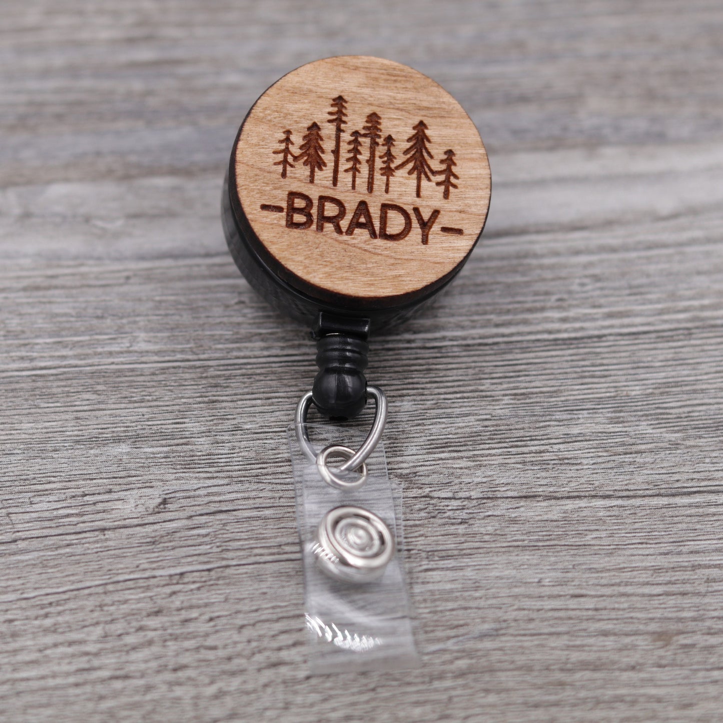 Pine Trees Badge Reel with Name