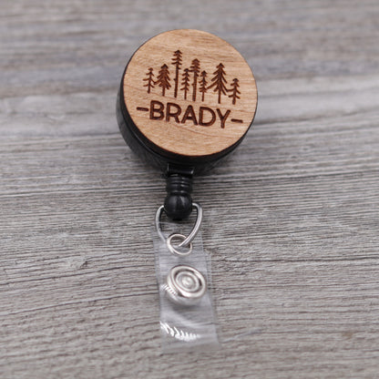 Pine Trees Badge Reel with Name
