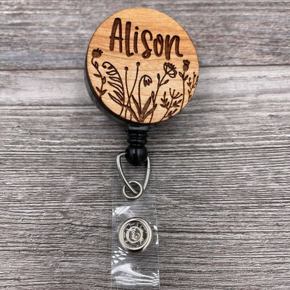 Simple Wildflower Badge Reel with Name