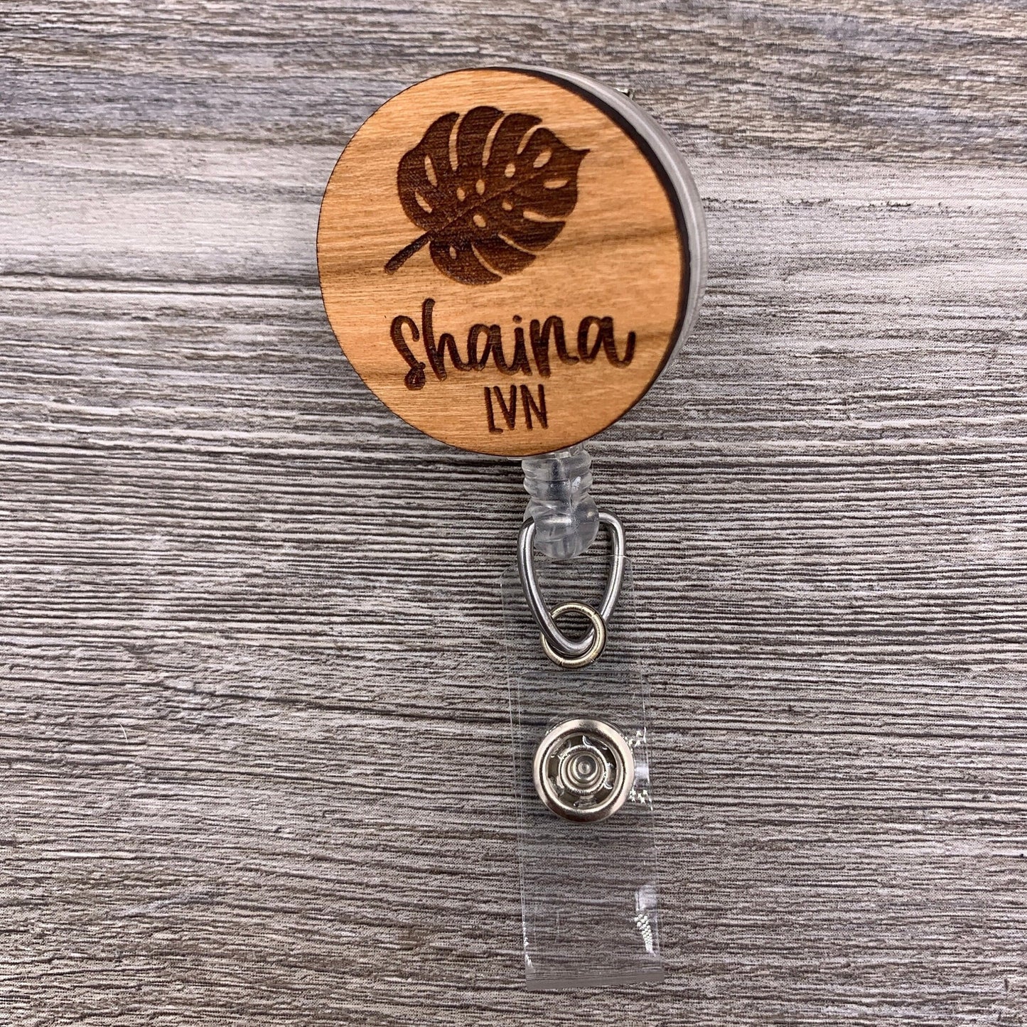 Monstera Leaf Badge Reel with Name