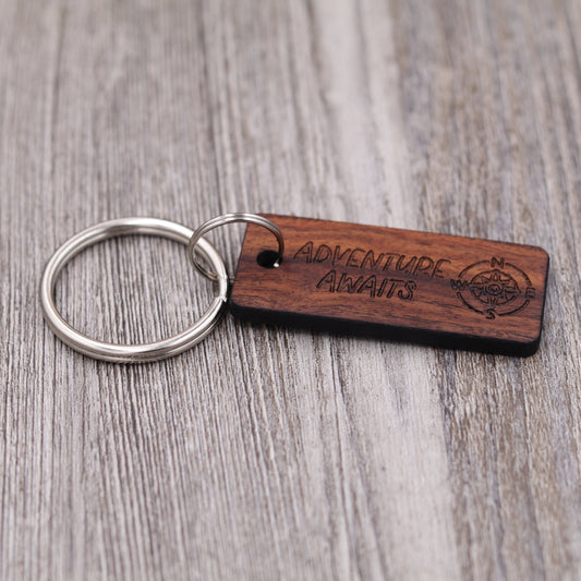 Adventure Awaits with Compass Keychain (Rectangle)