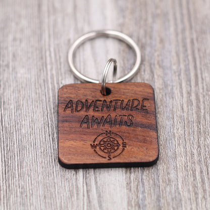 Adventure Awaits with Compass Keychain (Square)