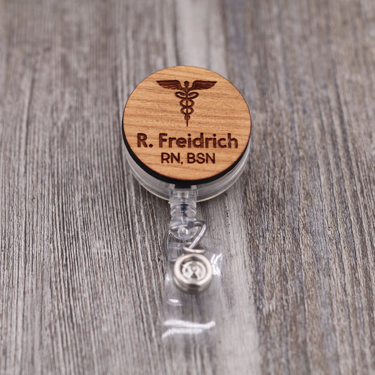 Caduceus Badge Reel with Name