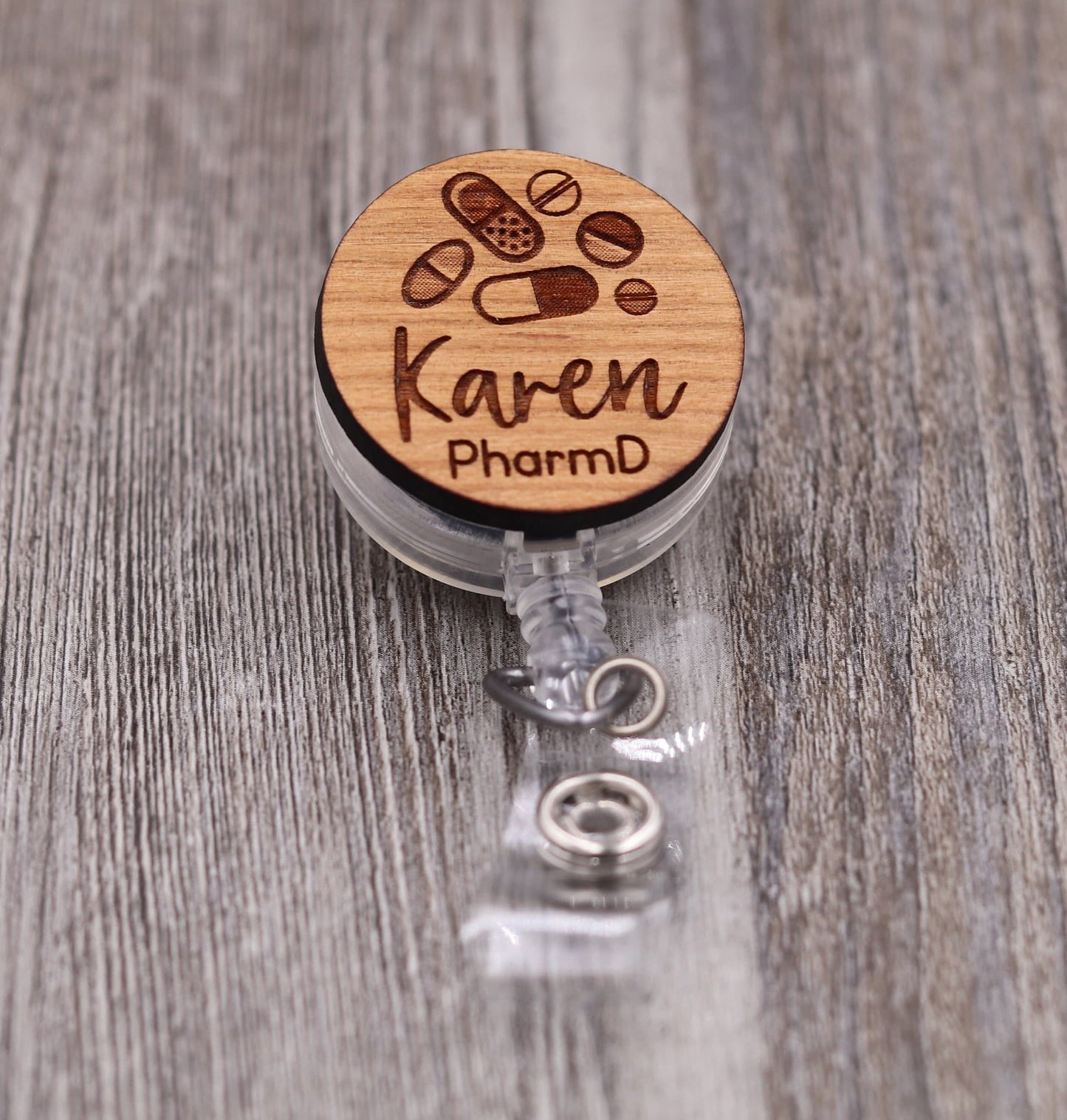 Pharmacist, Pills Badge Reel with Name