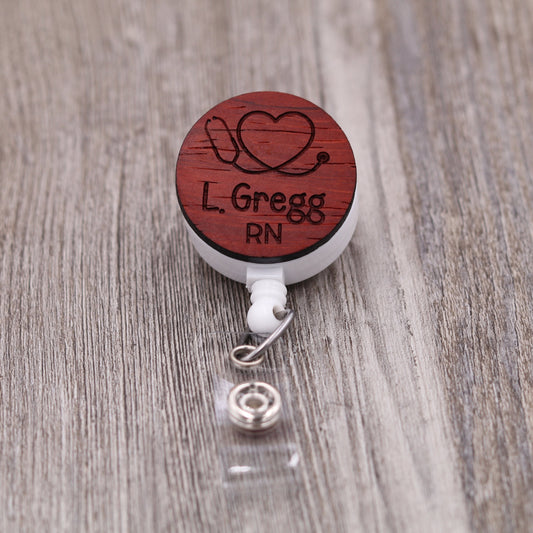 Heart Stethoscope Badge Reel with Name