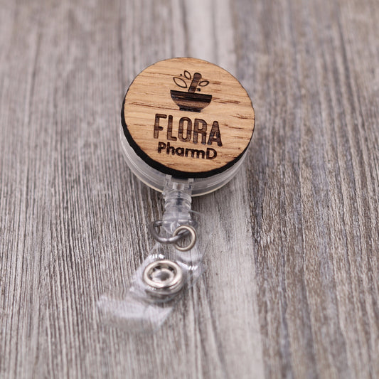 Mortar & Pestle Badge Reel with Name