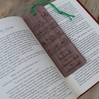 Bookshelf, Curious Mind - Wood Bookmark