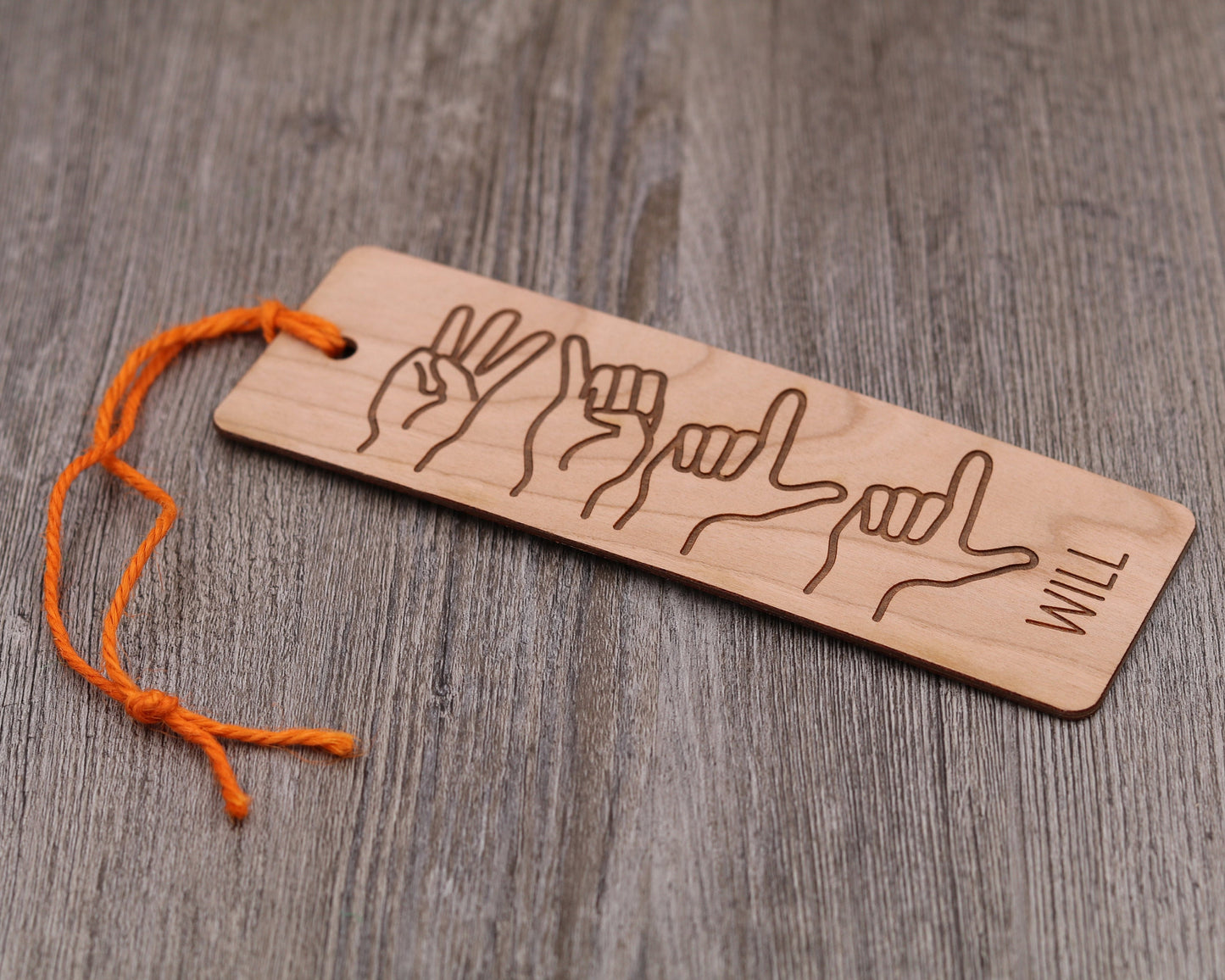 ASL (American Sign Language) Name - Wood Bookmark